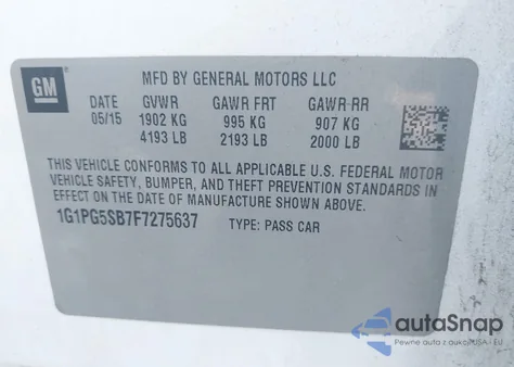 2015 Chevrolet Cruze Ltz from USA, damaged, VIN 1G1PG5SB7F7275637